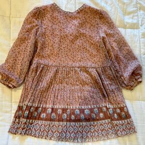 Mayoral Floral Long Sleeve Dress - Pink and Brown